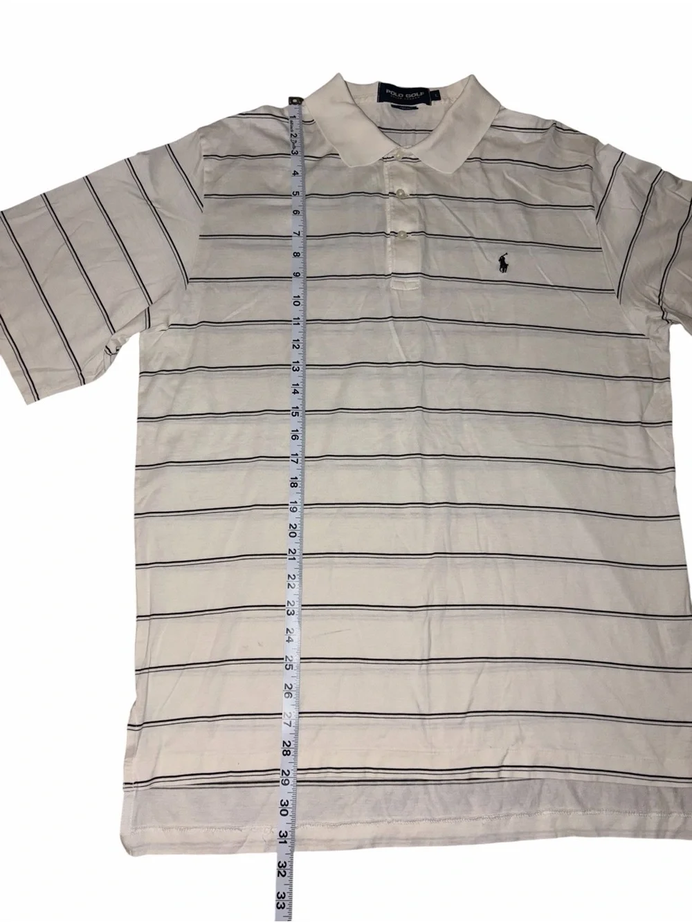 NWOT Polo Golf Ralph Lauren Men’s Golf Shirt Cream Navy Stripe Large Pima Cotton